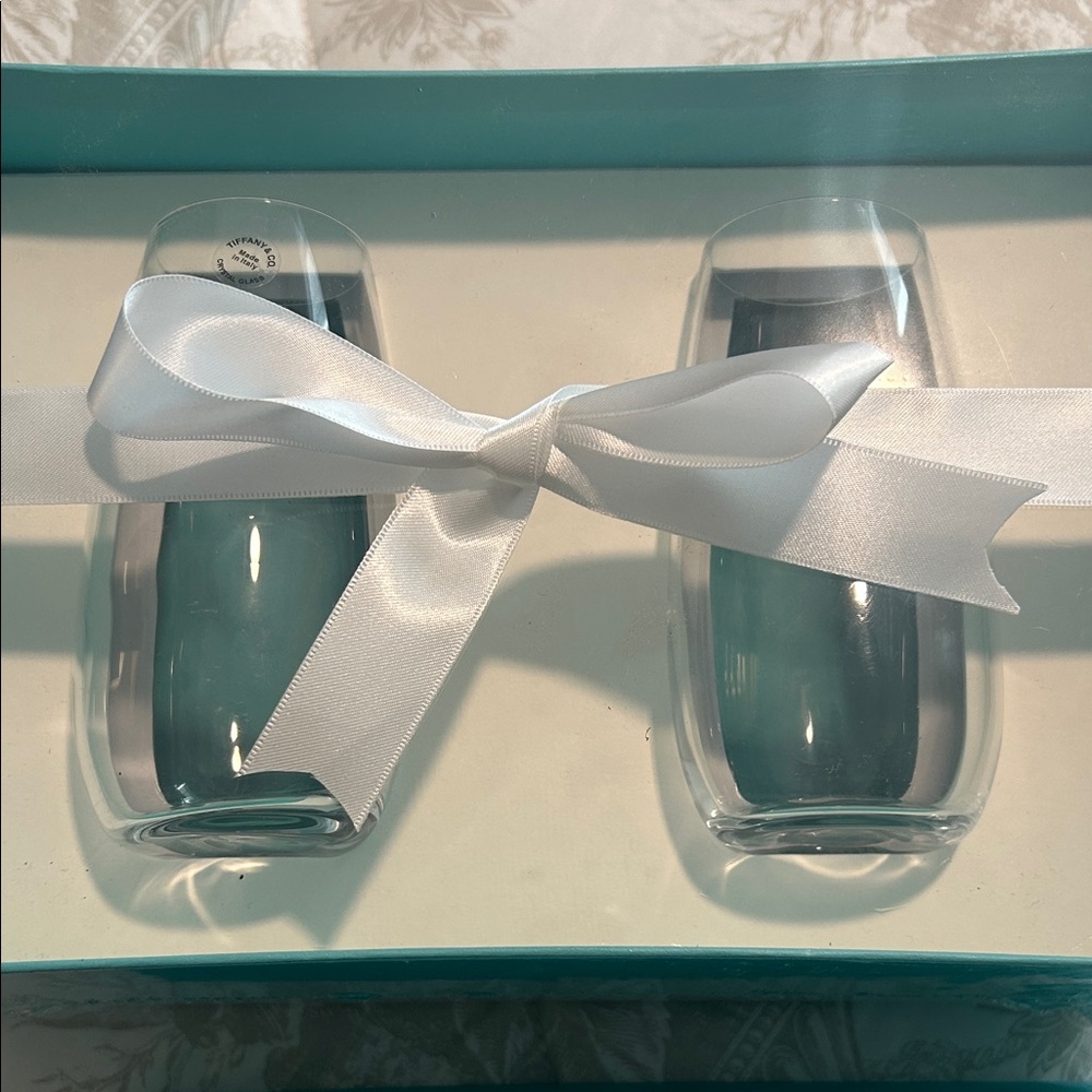 Tiffany & Co. Blue and White Stemless Glass Set